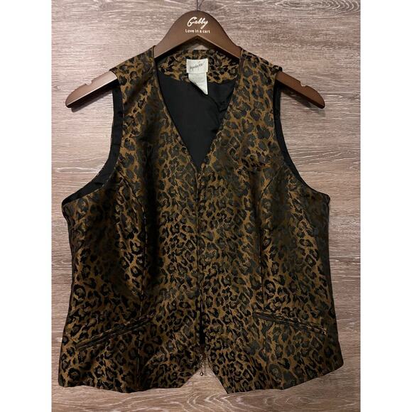 Jacqueline Ferrar Vintage Vest size 12 zipper leopard animal print Jazz - Picture 1 of 10